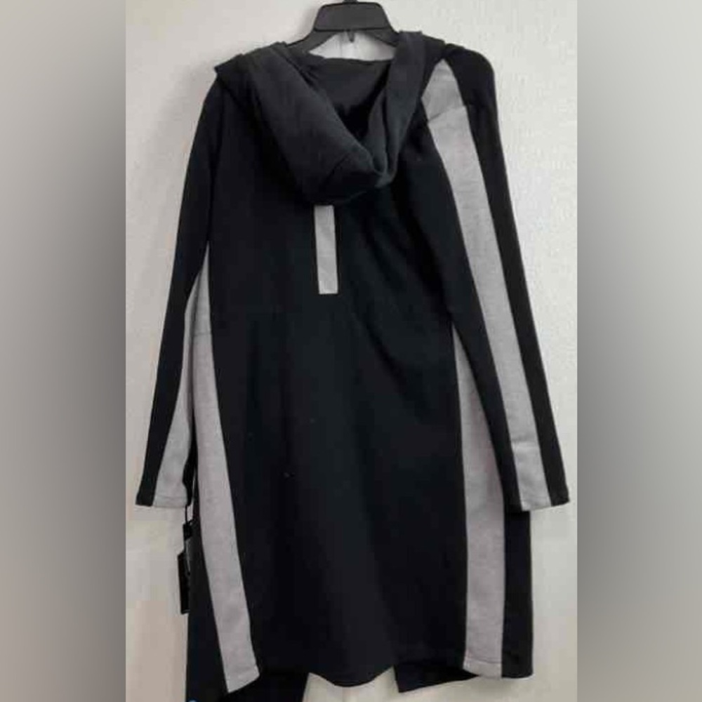 NWT Blanc Noir Women’s Grey Black Open Front Hooded Pocket Cardigan – Size Small - Picture 5 of 6